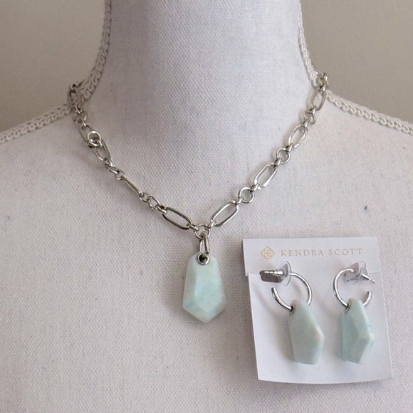 Kendra Scott Jewelry - Kendra Scott Ashlyn Long Pendant Necklace Earrings Set Silver Teal Quartzite